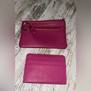 Pink leather card holder and coin purse set #leather #accessories